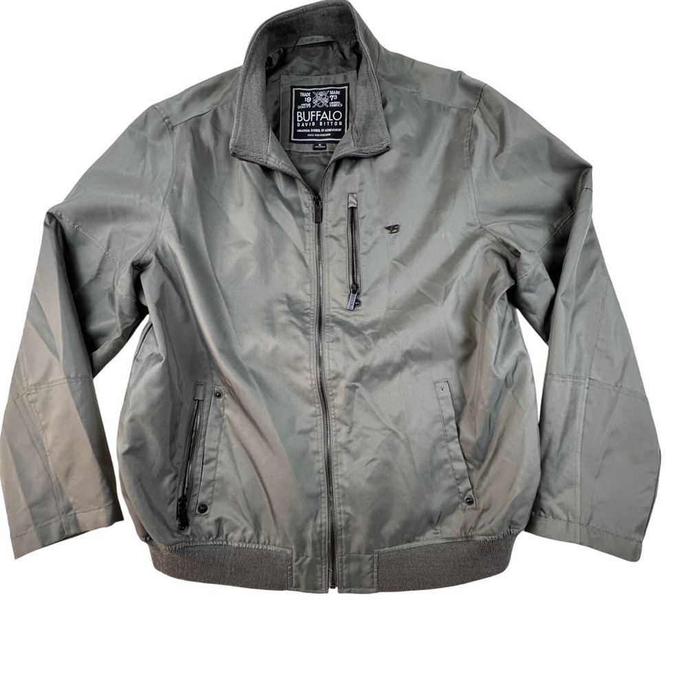 Mens Bomber Jacket Buffalo David Bitton Lightweight Full Zip Size XL Gray Men's‎